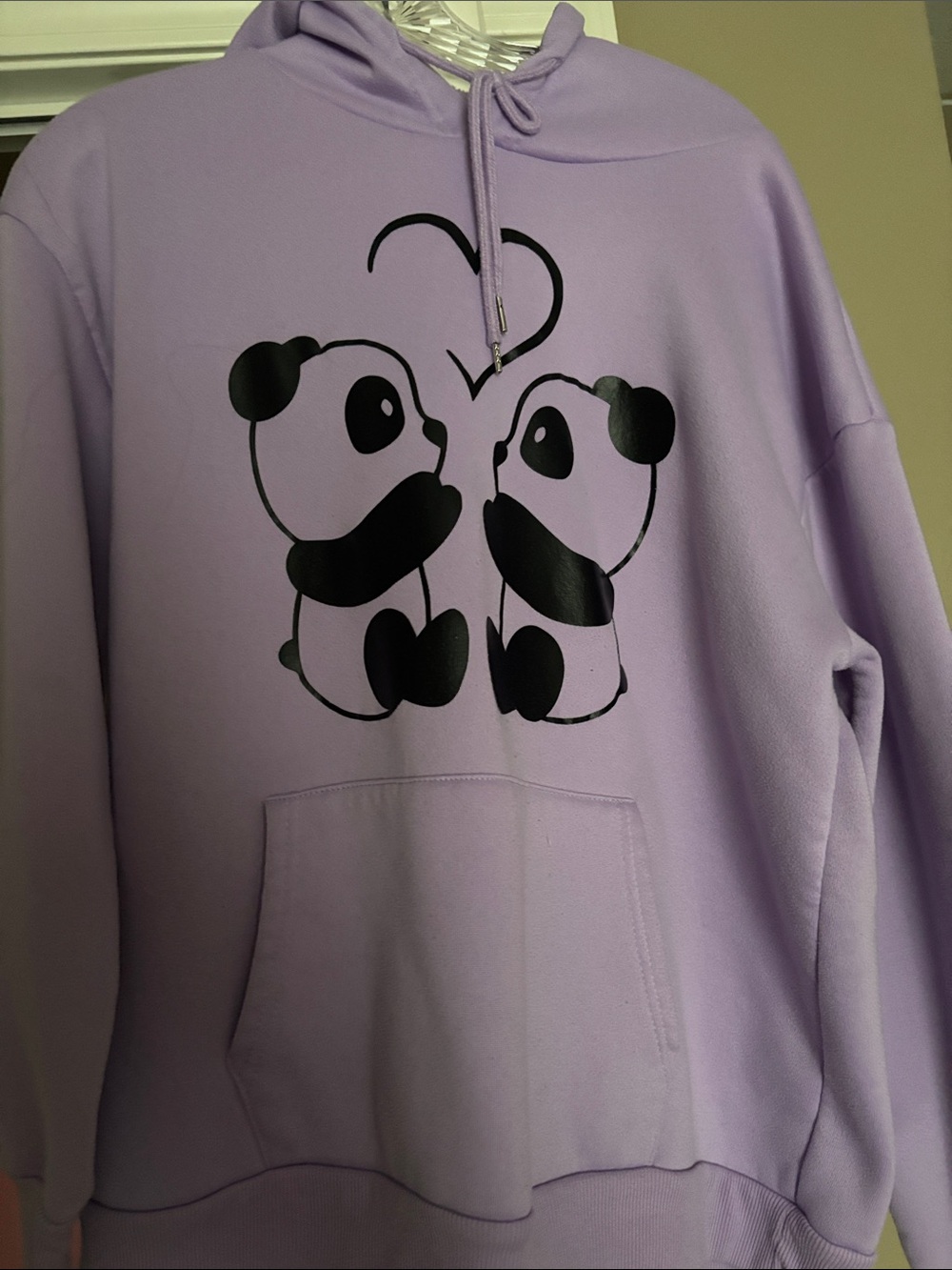 SHEIN Lavender Kids Hoodie with Black Panda Graphic